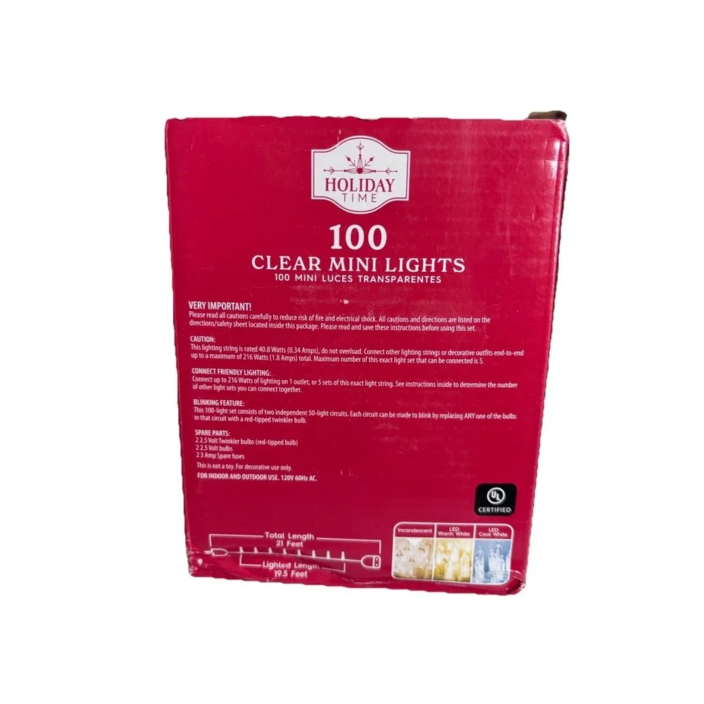 100 Count Clear Incandescent Mini Lights Green Wire 21 Ft Holidays Weddings New!